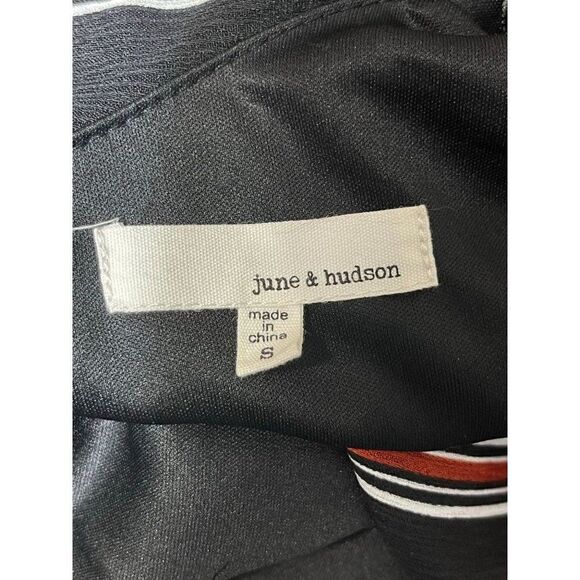 June & Hudson Striped Jumpsuit Womens Size S Black Belted Zip Side - Picture 7 of 7